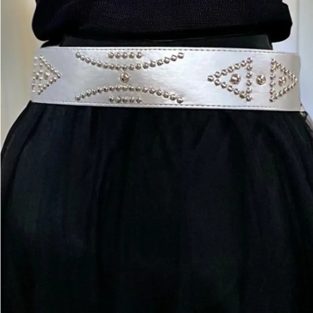 Wide Silver Studded Oversized Buckle Statement Belt NWT